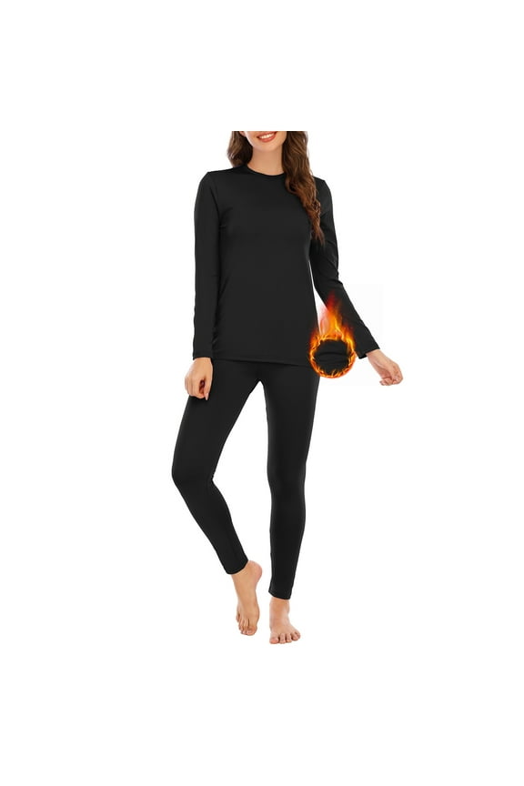 Black Thermal Underwear Sets for Women Ultra-Soft Base Layer Women Cold Weather Womens Thermals Top and Bottom Set Black XL