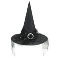 thumbnail image 1 of Zando Black Witch Hat with Veil Wide Brim Wizard Hats Foldable Pointed Witches Hats, 1 of 7