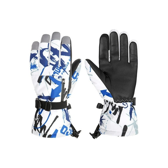 Zando Boys Snowboard Sled Gloves Kids Touchscreen Snow Gloves Girls Windproof Winter Gloves Waterproof Snow Ski Gloves for Kids Graffiti Blue 7-10 Years