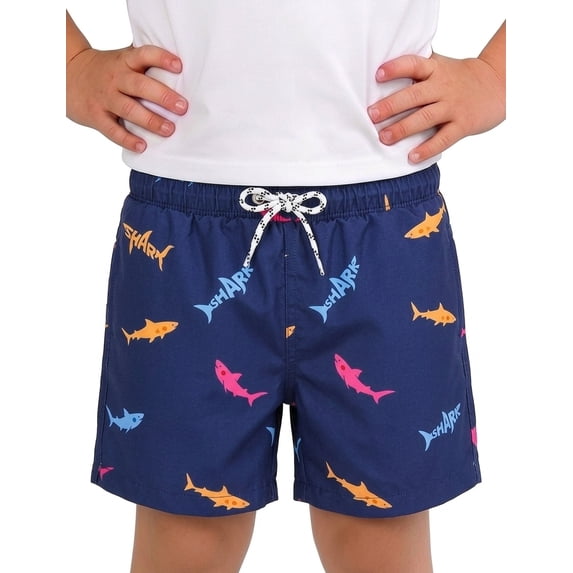 Zando Boys Swim Trunks Quick Dry Stretchy Toddler Boy Swimsuit Swimming Trunks for Boys with Mesh Liner Blue Shark 3T