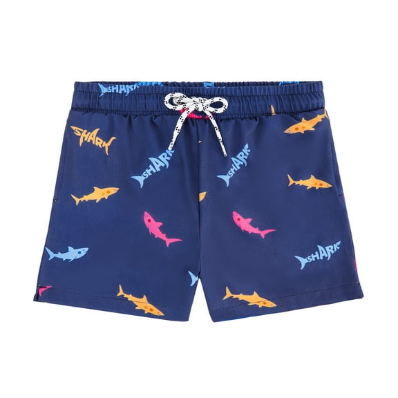 Zando Boys Swim Trunks Quick Dry Stretchy Toddler Boy Swimsuit Swimming Trunks for Boys with Compression Liner Blue Shark 4T