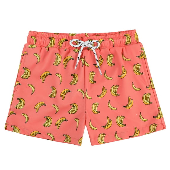 Zando Boys Swim Trunks Quick Dry Stretchy Toddler Boy Swimsuit Swimming Trunks for Boys with Compression Liner Pink Banana 2T