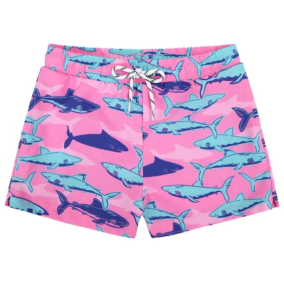 Zando Boys Swim Trunks Quick Dry Stretchy Toddler Boy Swimsuit Swimming Trunks for Boys with Compression Liner Pink Blue Shark 5T