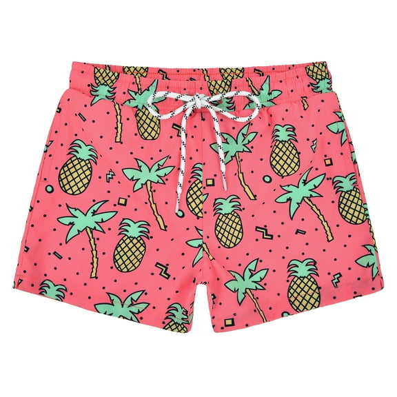Zando Boys Swim Trunks Quick Dry Stretchy Toddler Boy Swimsuit Swimming Trunks for Boys with Compression Liner Pink Pineapple 4T