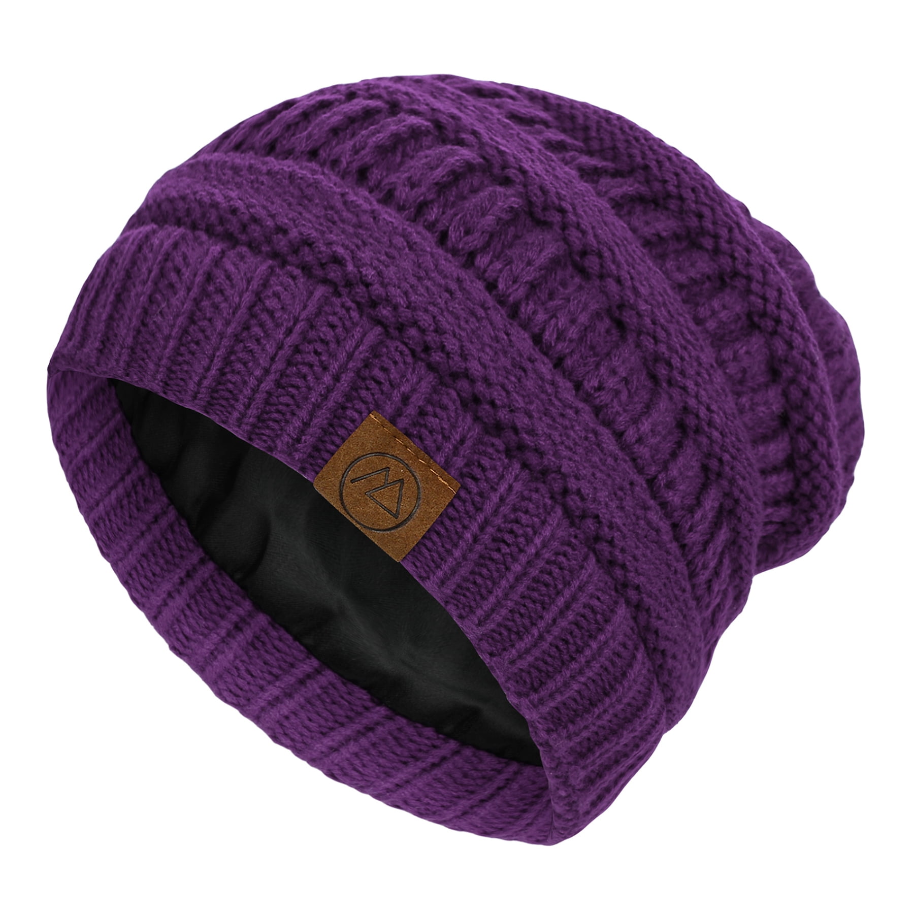 Zando CC Beanies for Women Cable Satin Lined Womens Beanies for Winter  Slouch Beanie Hat Purple