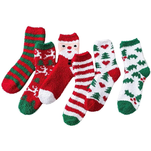 Zando Christmas 6 Pairs Fuzzy Socks for Women Cozy Slipper Socks Warm Fluffy Socks Soft Home Sleeping Socks Gifts