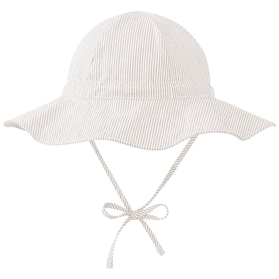 Zando Baby Sun Hat Toddler Girls UPF 50+ Sun Protection Wide Brim Cotton Striped Outdoor Bucket Hat Beige 12-24 Months