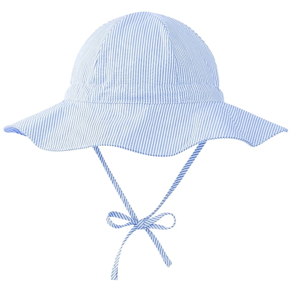 Zando Baby Sun Hat Toddler Girls UPF 50+ Sun Protection Wide Brim Cotton Striped Outdoor Bucket Hat Blue 3-6 Months