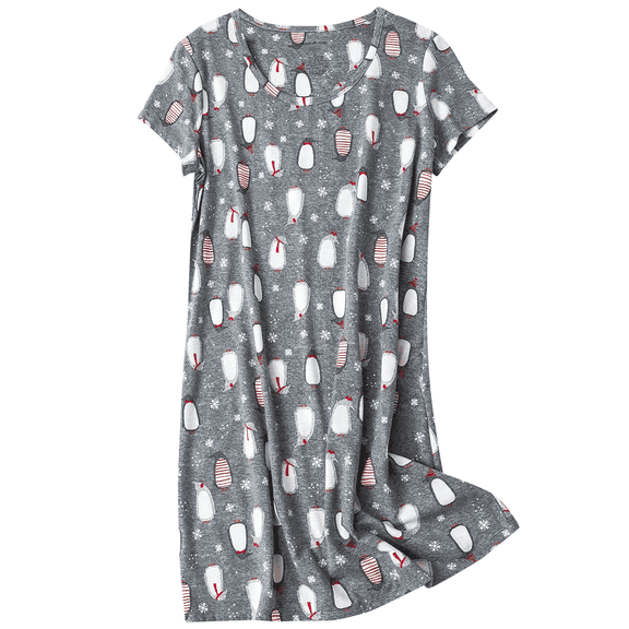 Zando Cotton Night Gowns for Adult Women Soft Long Nightgowns for Women Night Shirts Womens Sleep Shirts Grey Penguin L