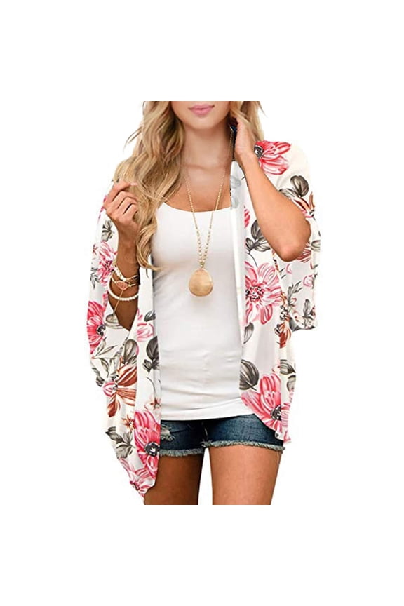 Floral Kimono Cardigans for Women Loose Open Front Kimono Swimsuit Cover Ups for Women Casual Beach Cover Up Women Floral Black S