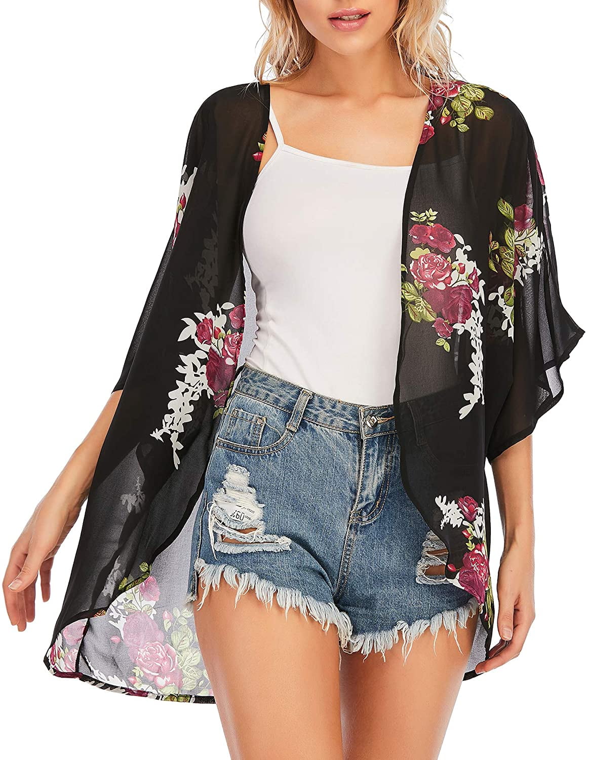 Zando Floral Kimono Cardigans for Women Loose Open Front Kimono