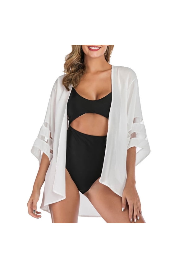 Floral Kimono Cardigans for Women Loose Open Front Kimono Swimsuit Cover Ups for Women Casual Beach Cover Up Women White M
