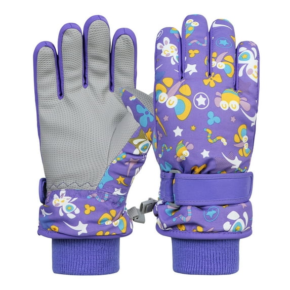 Zando Girls Ski Gloves for Kids Gloves Winter Waterproof Toddler Snow Gloves Boys Snowboard Gloves Purple 4-6