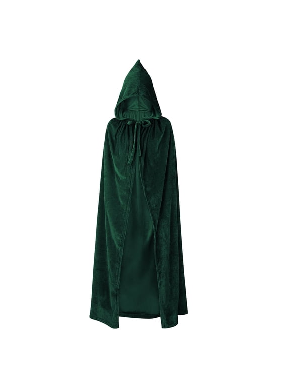 Green Cloak with Hood Women Green Hooded Cape Cloak Unisex Velvet Witch Cloak M