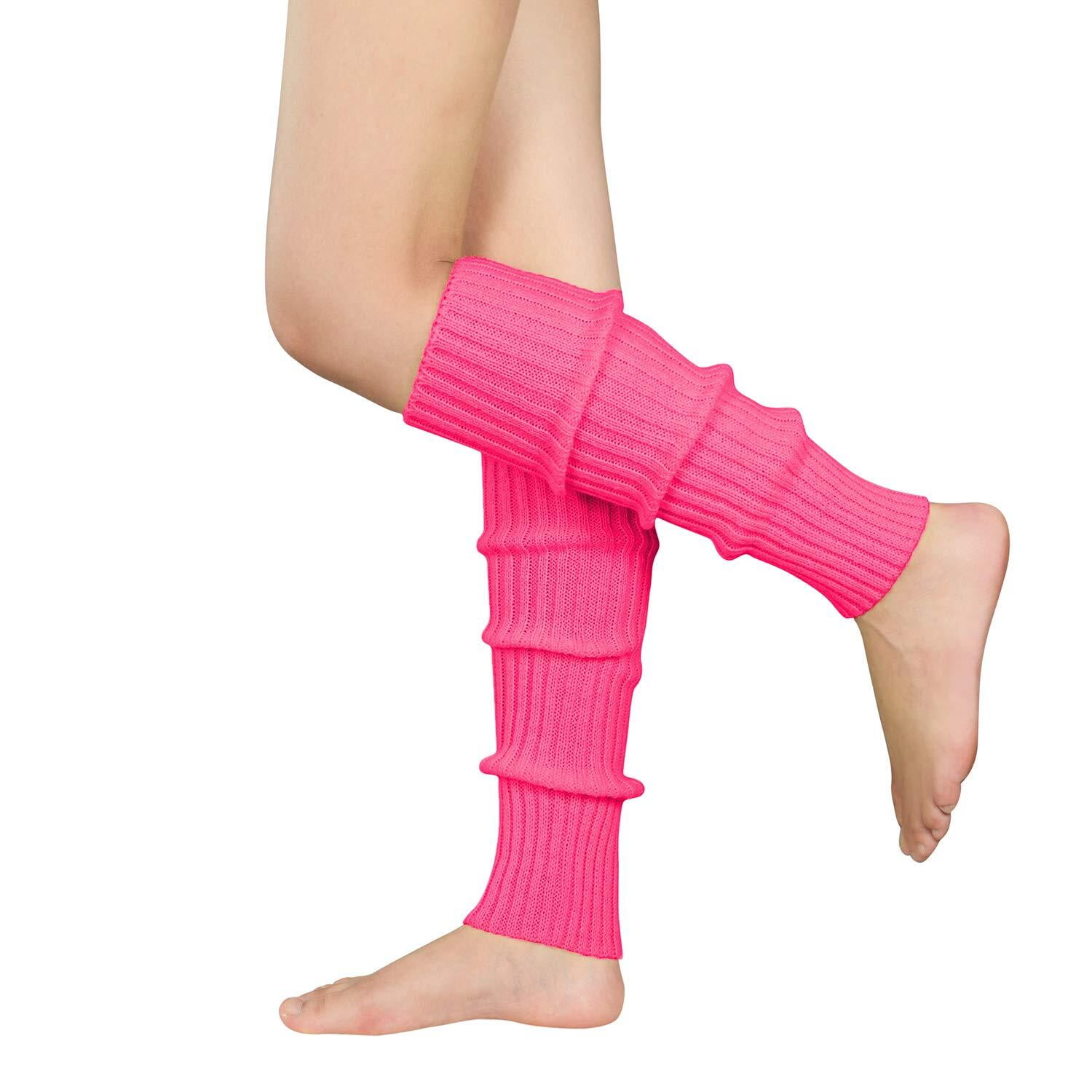 Zando Hot Pink Leg Warmers for Women 80s Ribbed Knit