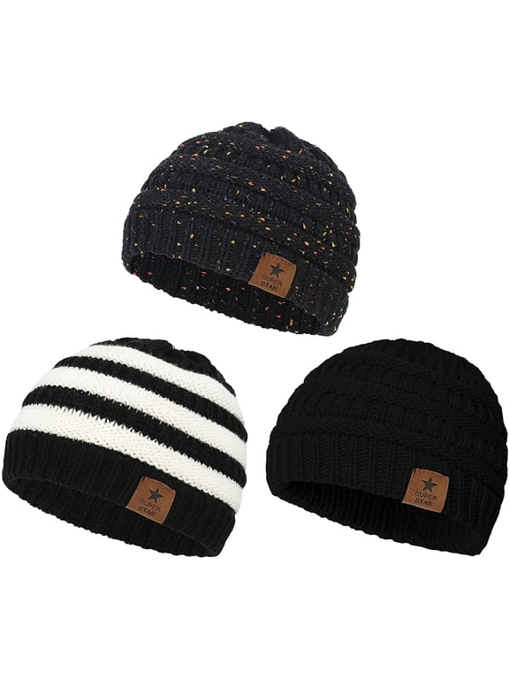 Baby Beanie 3 Pack Warm Knit Winter Hat for Toddler Boys Girls 6-36 Months
