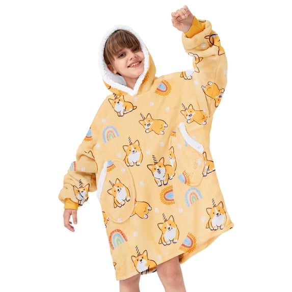 Zando Kids Blanket Hoodie Oversized Warm Cozy Wearable Blanket Hooded Sweatshirt for Boys Girls Corgi