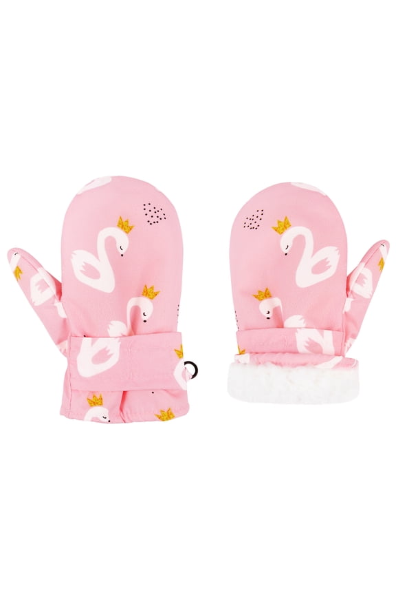 Kids Ski Mittens Girls Boys Ski Gloves Waterproof Warm Snow Gloves for Winter Outdoor Activities Pink Swan L