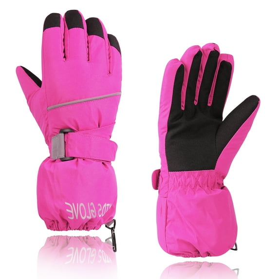 Zando Kids Snow Gloves for Girls Boys Snow Gloves aterproof Gloves Kids Gloves Winter Toddler Snow Mittens for Ourdoor Sports Hot Pink 7-10