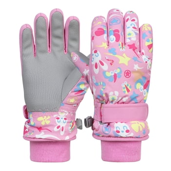 Zando Kids Snow Gloves for Kids Gloves Winter Ski Gloves Waterproof Toddler Gloves Snowboard Mittens for Boys Girls Pink 4-6