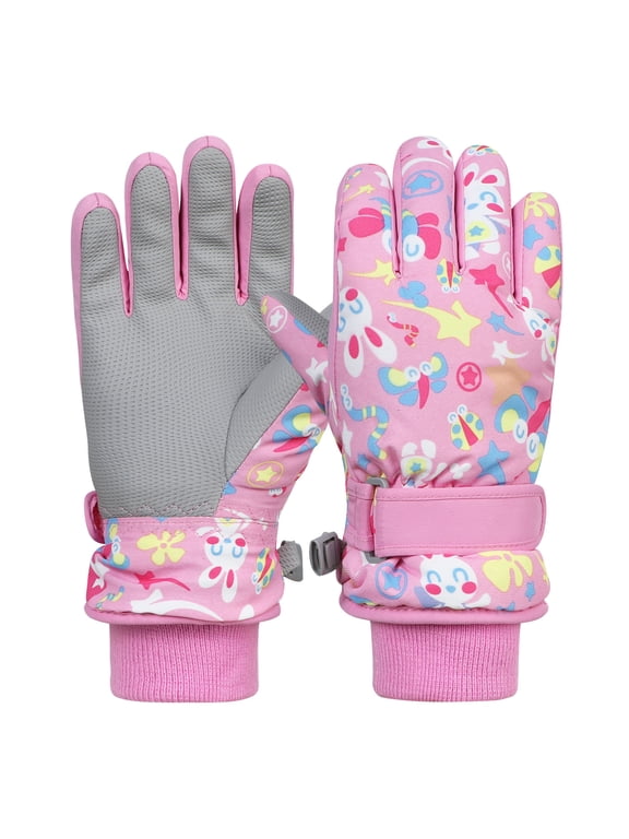 Kids Snow Gloves for Kids Gloves Winter Ski Gloves Waterproof Toddler Gloves Snowboard Mittens for Boys Girls Pink 4-6