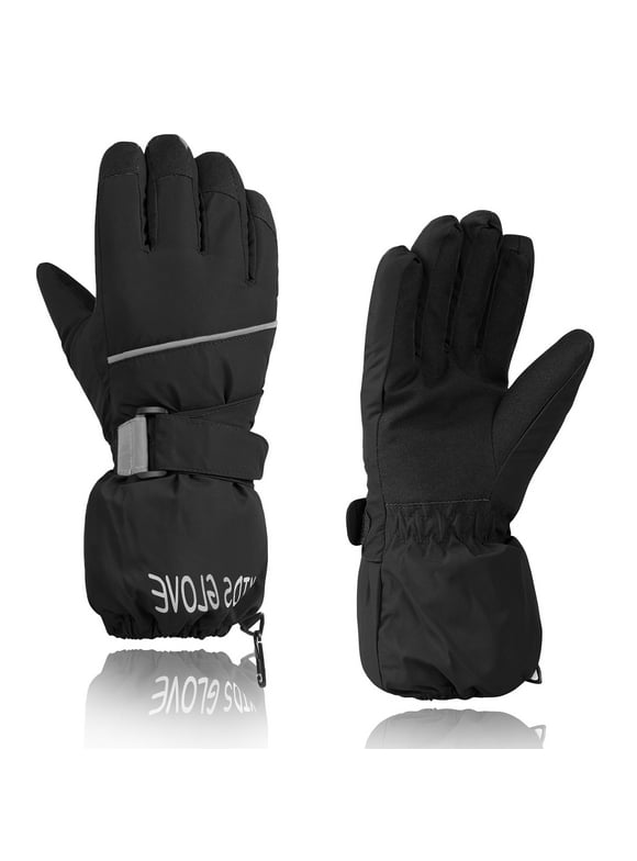 Kids Snow Gloves for Kids Gloves Winter Ski Gloves Waterproof Toddler Snow Gloves for Girls Boys Ourdoor Sports Black 7-10 Years