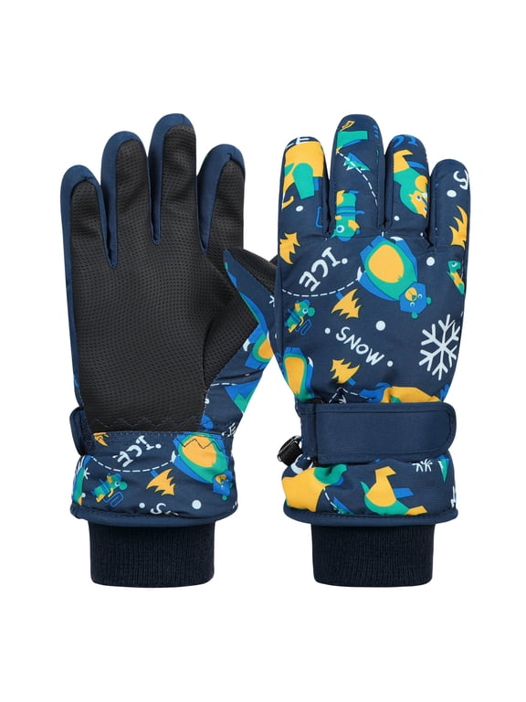 Kids Snow Gloves for Toddler Girls Boys Waterproof Gloves Kids Gloves Winter Toddler Mittens for Winter Sports Navy 4-6