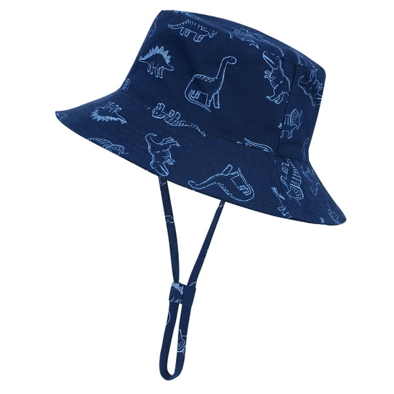 Zando Kids Sun Hat with Chin Strap Boys Girls Sun Protection Hats Cute Breathable Caps Dinosaur Navy Blue 12-24 Months