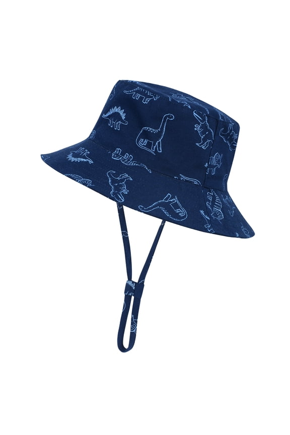Kids Sun Hat with Chin Strap Boys Girls Sun Protection Hats Cute Breathable Caps Dinosaur Navy Blue 12-24 Months