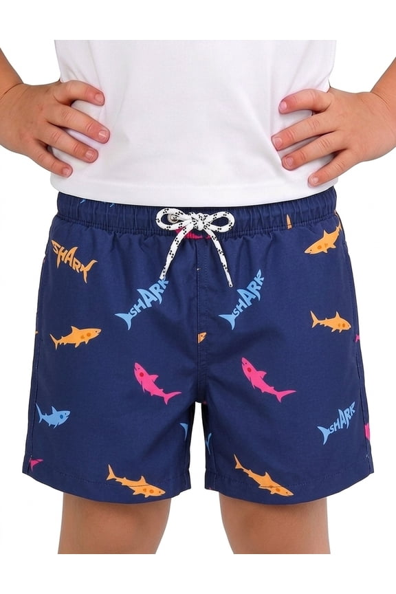 Kids Swim Trunks Toddler Boys Swim Shorts with Boxer Brief Liner Quick Dry Boys Bathing Suit Blue Shark 6 Years