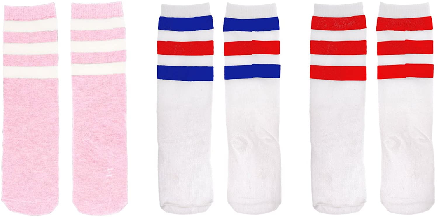 Zando Kids Toddler Soccer Socks Knee High Tube Socks Three Stripes Cotton Cute Sport Stocking