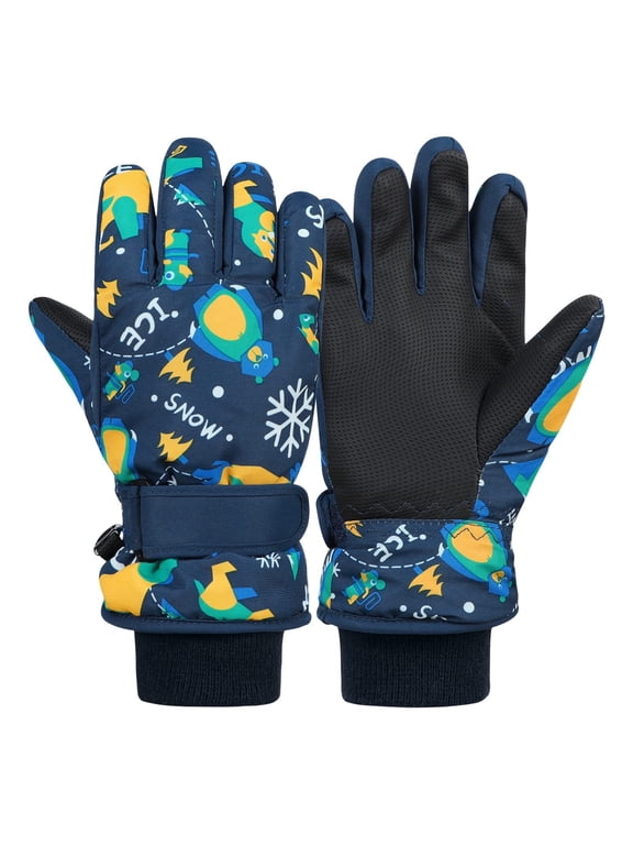 Kids Winter Gloves Waterproof Ski Gloves for Cold Weather Toddler Mittens Gloves Boys Girls Navy for 7-9 Years
