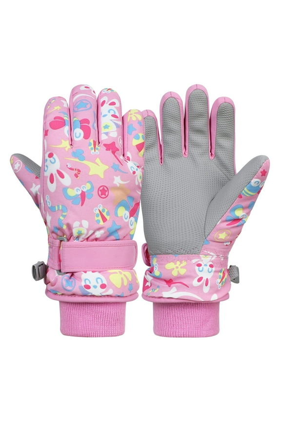 Kids Winter Gloves Waterproof Ski Gloves for Cold Weather Toddler Mittens Gloves Boys Girls Pink for 7-9 Years