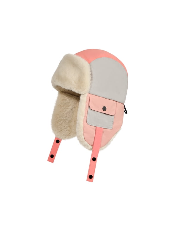 Kids Winter Trapper Hat Waterproof Warm Ushanka Windproof Snow Hats with Ear Flaps for Boys Girls 6-13 Years Pink