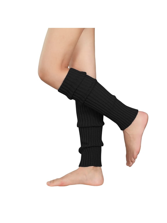 Knee High Black Leg Warmers for Women Knit Leg Warmers Junior Ribbed for Party Socks Black