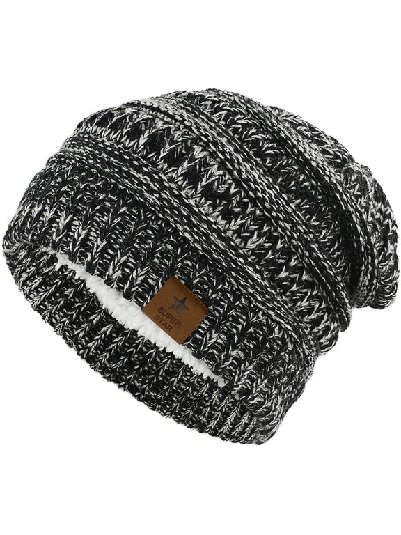 Knit Beanie Hat for Women Thick Winter Slouchy Beanie Hats Ski Cap Black Grey Mixed