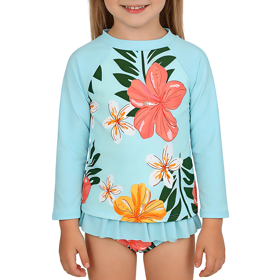 Zando Baby Girls Swimsuits 2 Piece Long Sleeve Rash Guard Set with Ruffle Cute Bathing Suits for Toddler UPF 50+ Sun Protection Quick Dry 3-8 Years