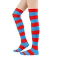 thumbnail image 1 of Zando Long Striped Knee High Socks Crazy Thigh High Socks for Women Costumes Cosplay Blue and Red, 1 of 6