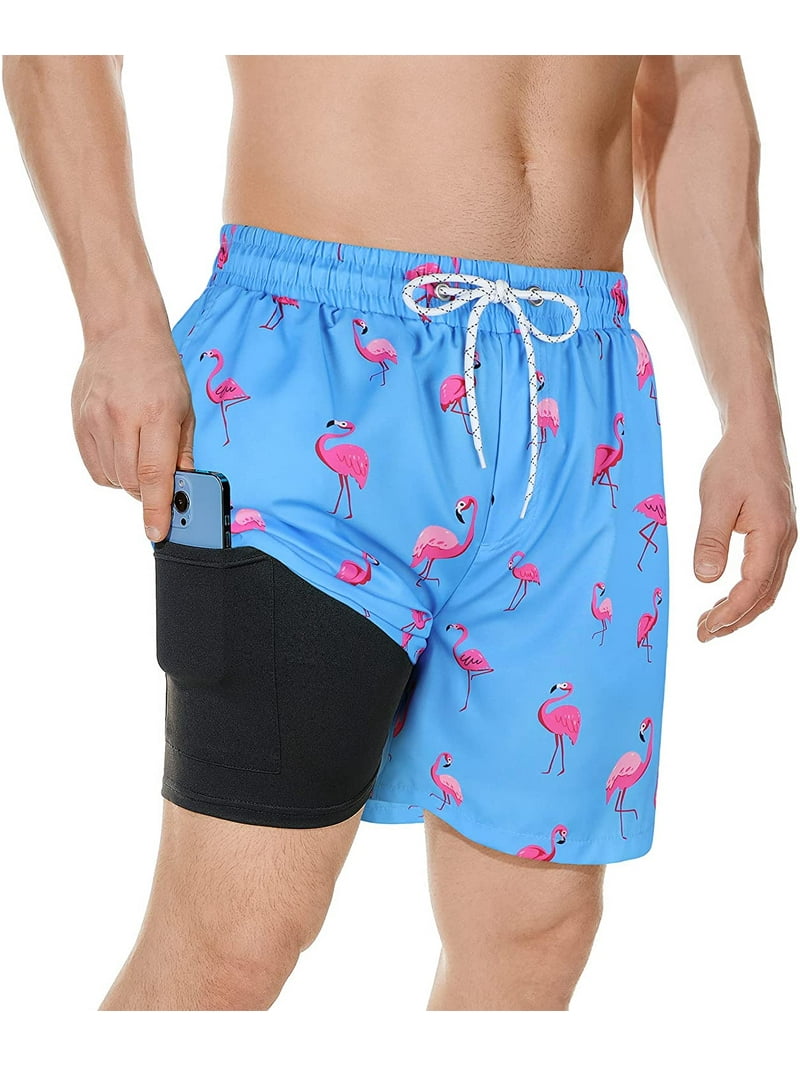 Zando Men's Quick-Dry Swim Trunks with Compression Shorts, UPF50+