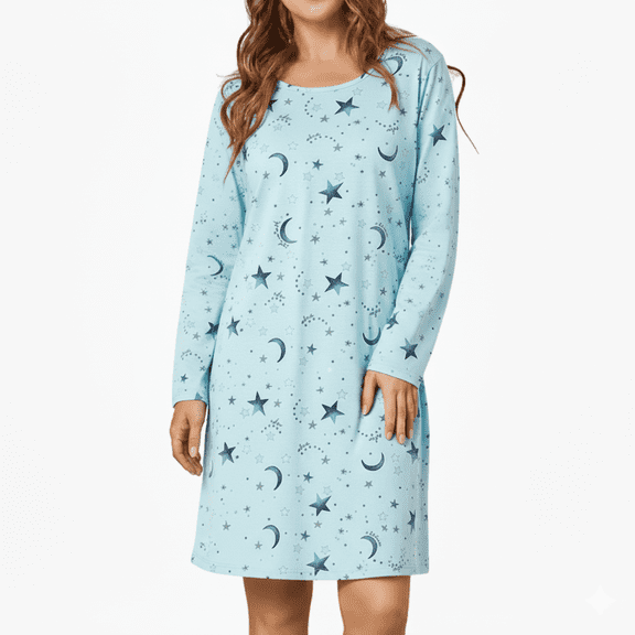 Zando Nightgowns for Women Soft Cotton Long Sleeve Nightgown Cartoons Ladies House Dresses Sleep Shirts Christmas Green Star S