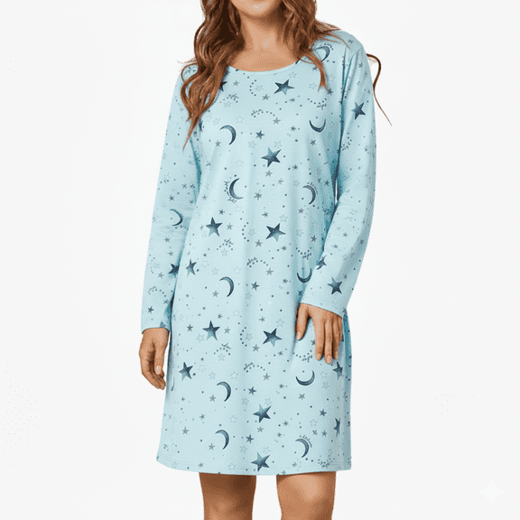 Zando Nightgowns for Women Soft Cotton Long Sleeve Nightgown Cartoons Ladies House Dresses Sleep Shirts Christmas Green Star XL