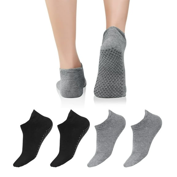 Zando Non Slip Yoga Socks with Grips for Pilates Ballet Grip Socks for Women Men Hospital Anti Skid Socks 4 Pairs Black Grey