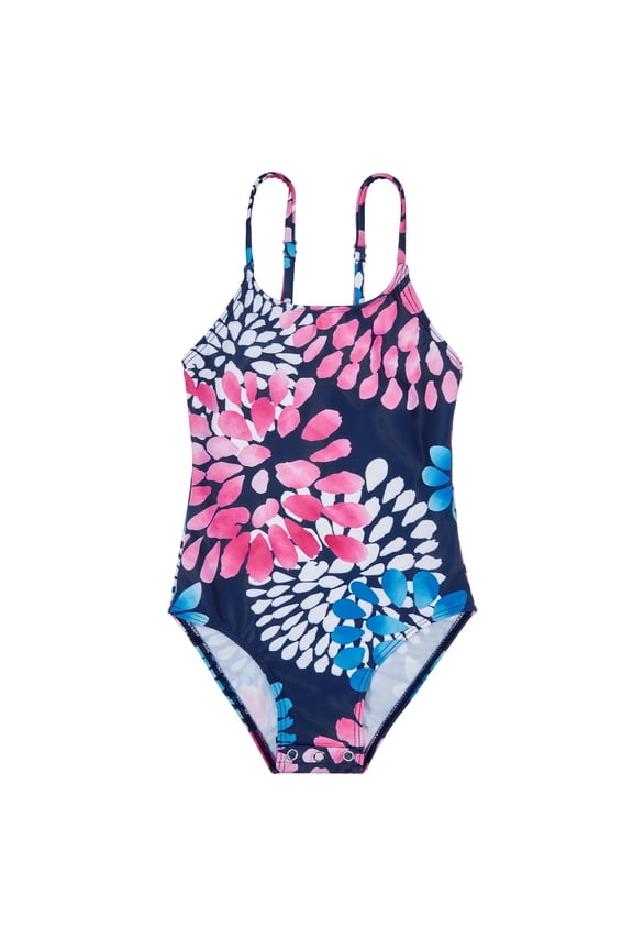 One-Piece Bathing Suits for Teens Quick Dry Beach Swimwear Halter Big Girls Swimsuit A Navy Fireworks Flowers 7-8 Years