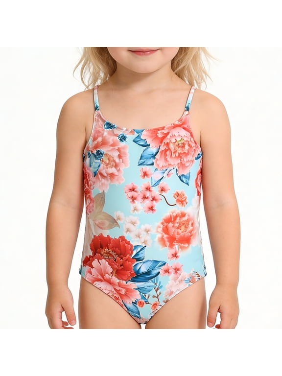 Girls Bathing Suit 2-9 Years Cute One Piece Swimsuit for Toddler Kids Adjustable Quick Dry Swimwear for Summer Beach Wear UPF 50+