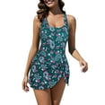 thumbnail image 1 of Zando One Piece Swim Dress Tummy Control One Piece Swimsuit women Pleated Knot Bathing Suit for Women Floral Print Skirt Swimsuit Deep Green Floral XL, 1 of 6