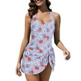 thumbnail image 1 of Zando One Piece Swim Dress Tummy Control One Piece Swimsuit women Pleated Knot Bathing Suit for Women Floral Print Skirt Swimsuit Orange Floral XL, 1 of 6