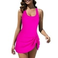 thumbnail image 1 of Zando One Piece Swim Dress Tummy Control One Piece Swimsuit women Pleated Knot Bathing Suit for Women Skirt Swimsuit with Bottom Hot Pink L, 1 of 6