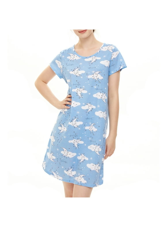 Zando Plus Size Nightgowns for Women Soft Cotton Long Shirts for Women Night Gown Vintage Sleepwear Blue Moon 2XL