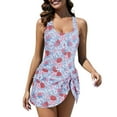 thumbnail image 1 of Zando Plus Size One Piece Swim Dress Tummy Control One Piece Swimsuit women Pleated Knot Bathing Suit for Women Floral Print Skirt Swimsuit Orange Floral 2XL, 1 of 6