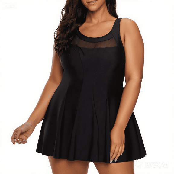 Zando Plus Size Swimsuit for Women Tummy Control Swimsuits for Women One Piece Vintage Plus Size Bathing Suit Dress Black Prime XXXXL